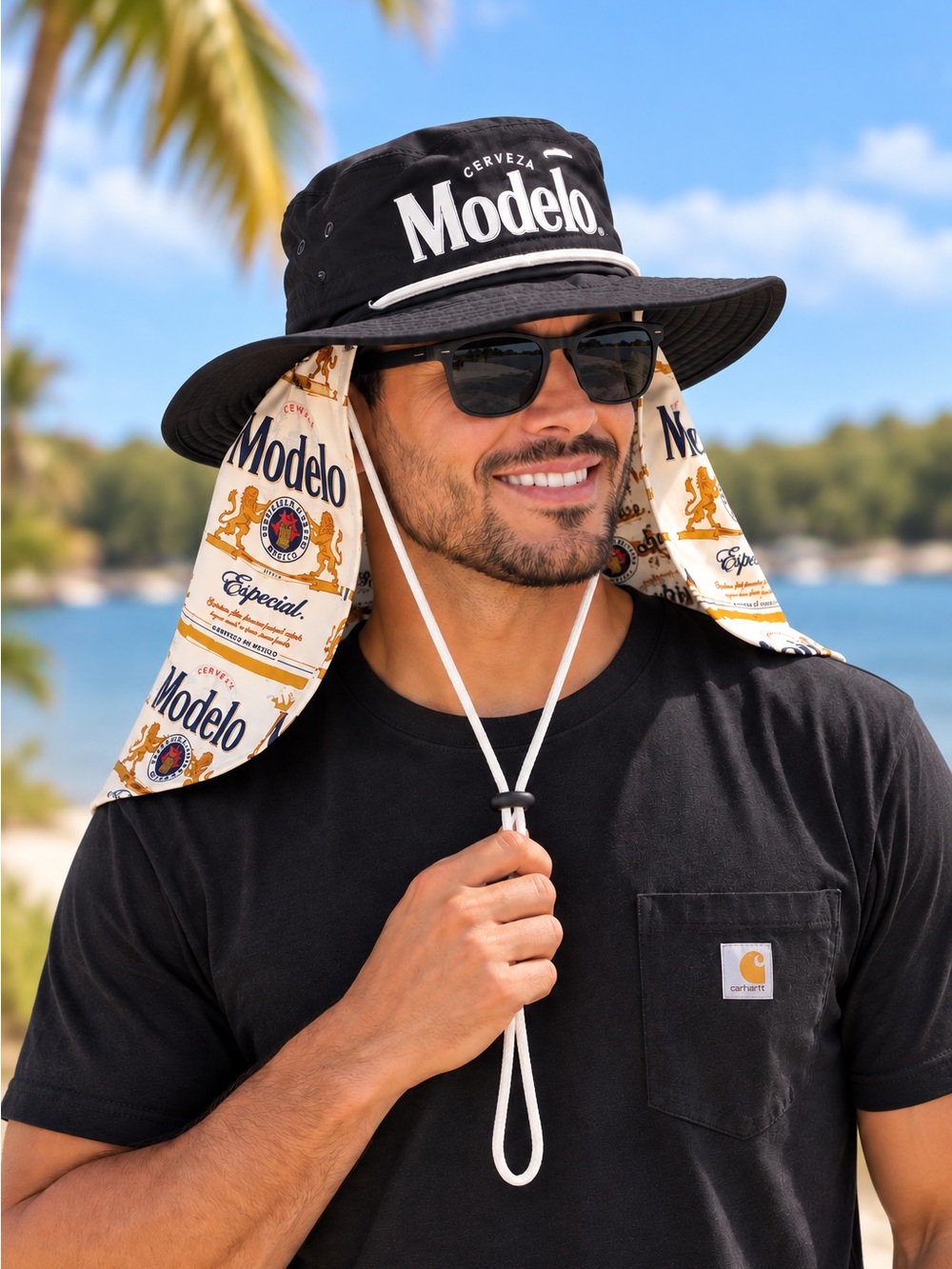 Modelo Especial Beer Boonie Hat Neck Drape Sun Hat Black NWT